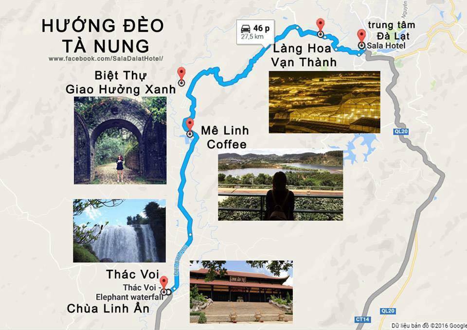 bản đồ đường đi quán cà phê Mê Linh Đà Lạt