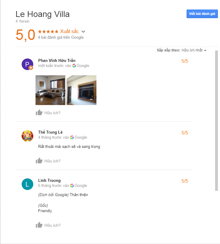 Đánh giá tại villa Lê Hoàng Đà Lạt